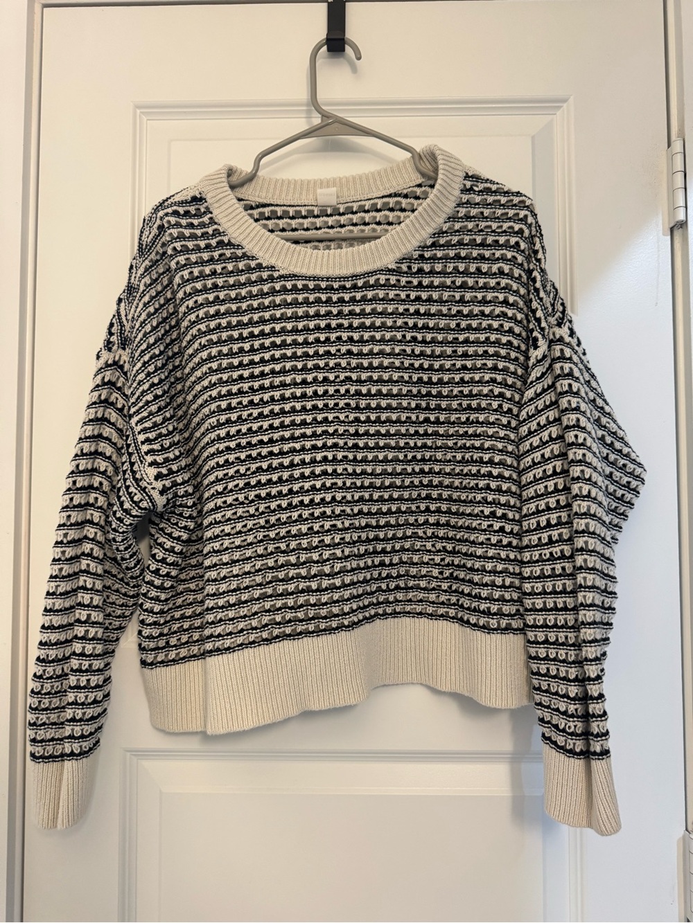Chunky Black & Cream Striped Knit Sweater - Women's